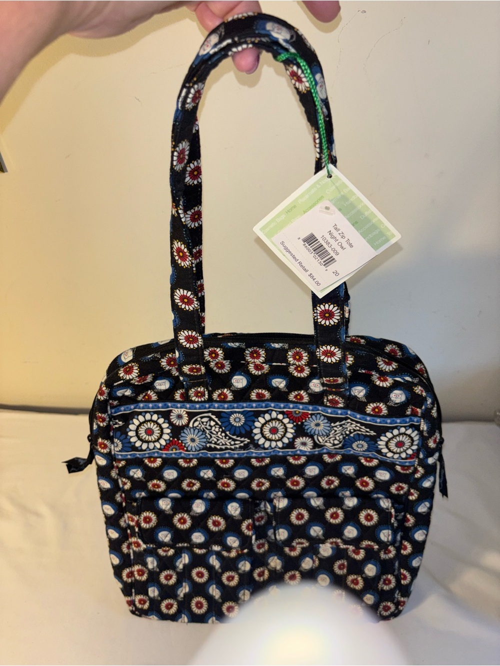 Vera Bradley Tall Zip Tote in the retired "Night Owl" pattern NWT